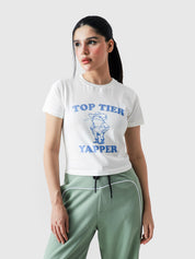 Top Tier Yapper baby tee flat lay graphic crop top white Pakistan – GROOVY