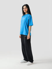 GRVY Shark electric blue tee female model front view Pakistan – GROOVY