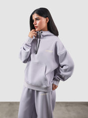 Utility Top lilac female model front view oversized hoodie Pakistan – GROOVY