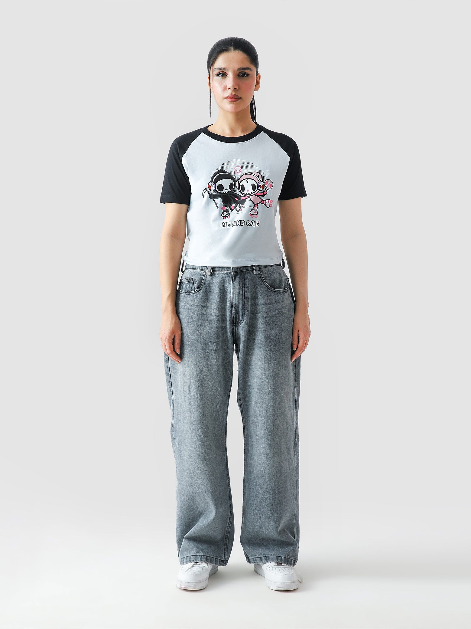 Me and Bae baby tee flat lay graphic crop top Pakistan – GROOVY