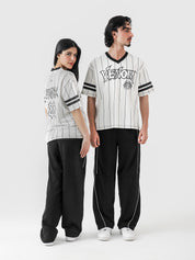 VENOM jersey white female model front view graphic pinstripe Pakistan – GROOVY