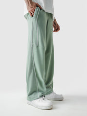 Piping trouser sage green female model front view contrast detail Pakistan – GROOVY