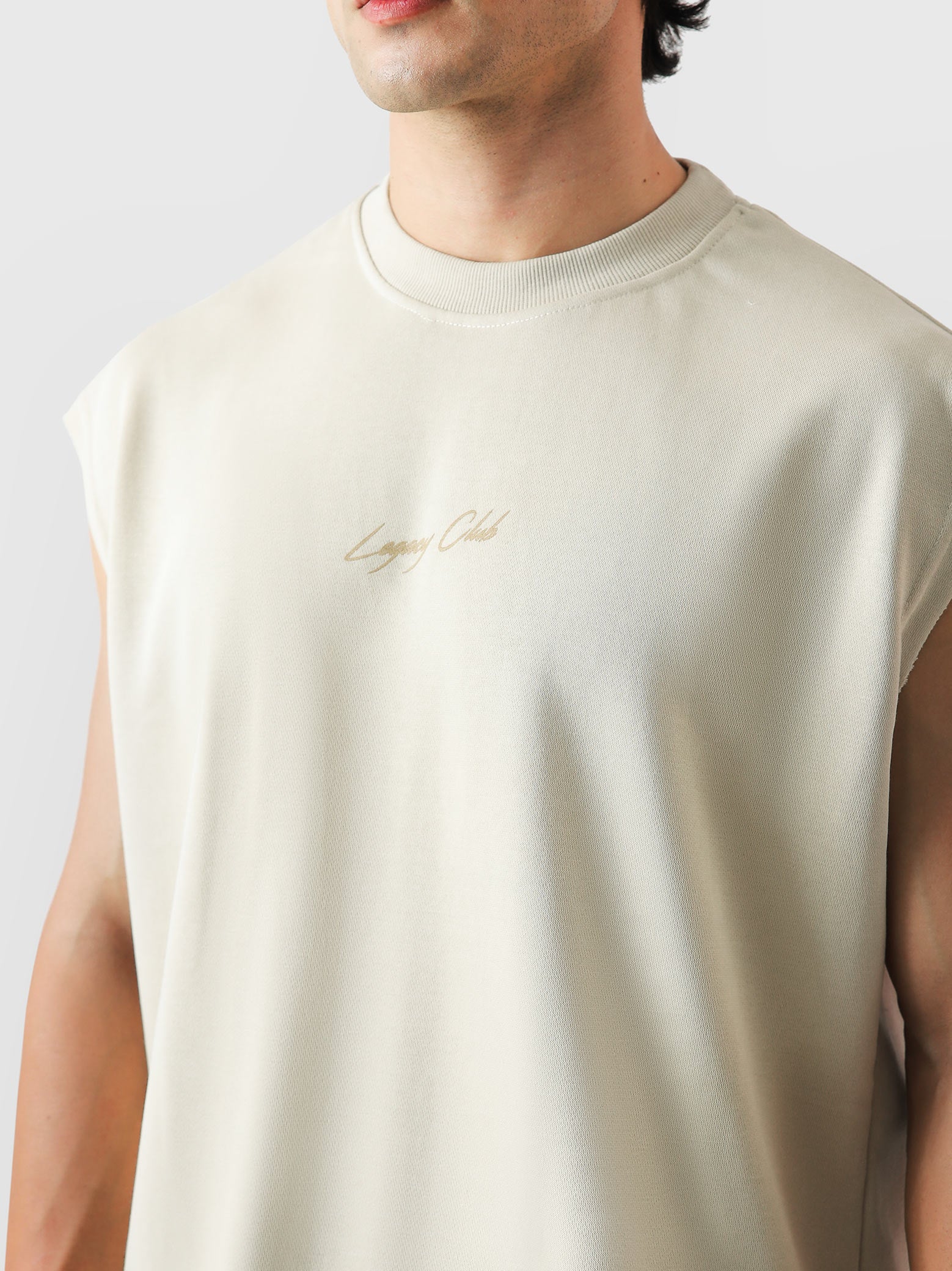 Legacy Club Sando male model side view sleeveless streetwear top Pakistan – GROOVY