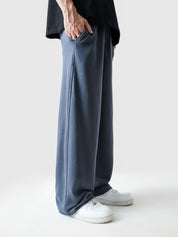 Slate blue baggy trousers female model front view relaxed fit Pakistan – GROOVY