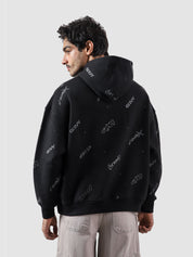 The Initial Hoodie female model front view allover initial print Pakistan – GROOVY