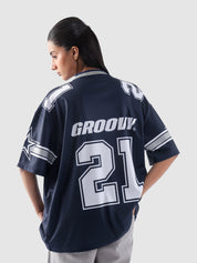 Allstars basketball jersey female model front view yale blue oversized Pakistan – GROOVY