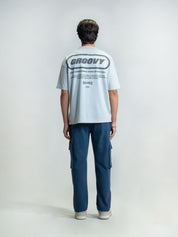Deep Blue Terry Cargo Trousers Male Model Back View – GROOVY Pakistan
