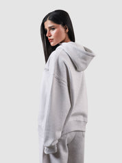 Utility Top arctyc white female model front view oversized hoodie Pakistan – GROOVY