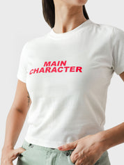 Main Character baby tee flat lay bold red graphic crop top Pakistan – GROOVY