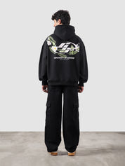 Floral hoodie female model front view oversized floral graphic Pakistan – GROOVY