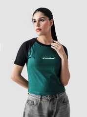 Green basic babytee female model side view Pakistan – GROOVY