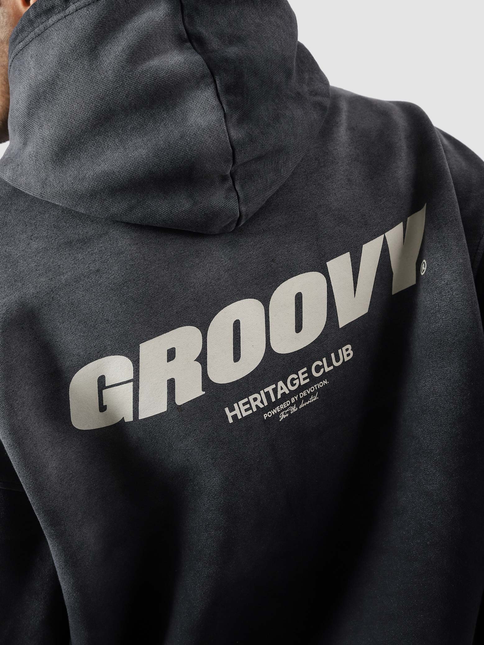 Fade washed hoodie female model front view oversized vintage wash Pakistan – GROOVY