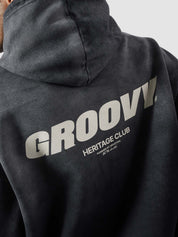 Fade washed hoodie female model front view oversized vintage wash Pakistan – GROOVY