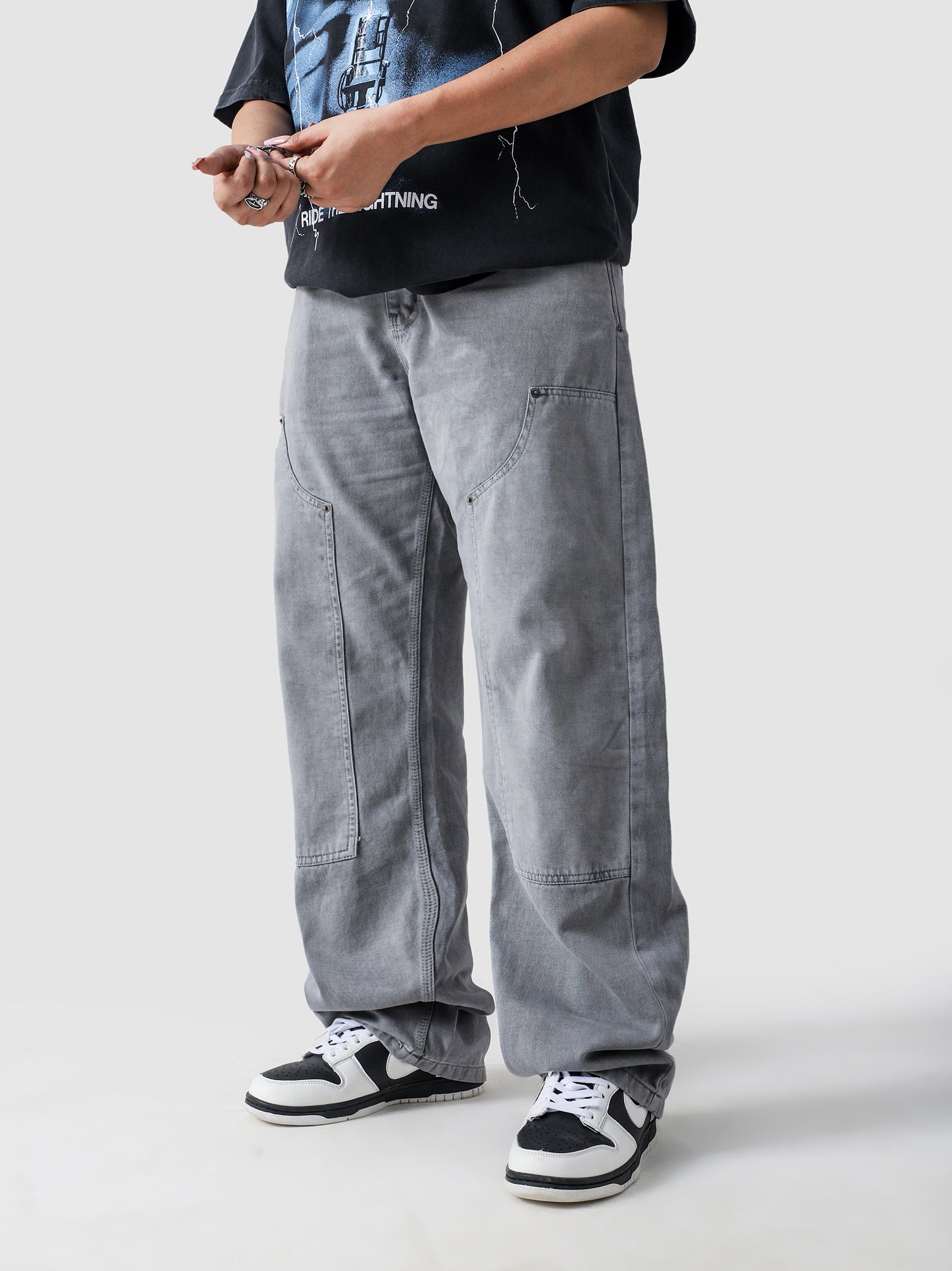 Light grey carpenter denim male model back view full body Pakistan – GROOVY