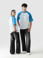 CORE tees electric blue raglan female model front view Pakistan – GROOVY