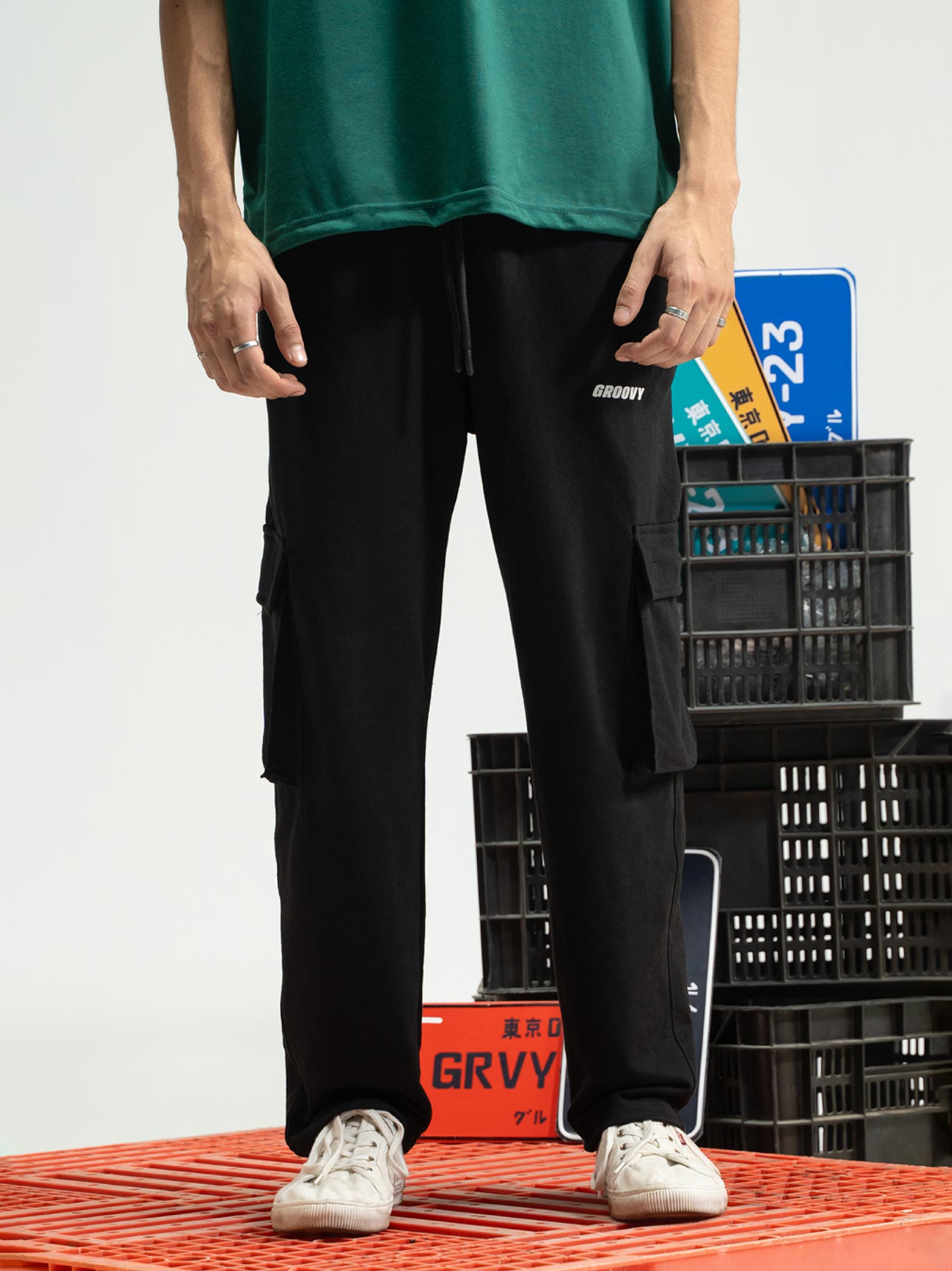 Black Cargo Trousers - GROOVY