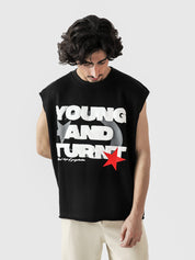 Young and Turnt Sando female model back view oversized sleeveless Pakistan – GROOVY