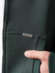 Racing green essential zipper hoodie detail closeup zip front fabric Pakistan – GROOVY