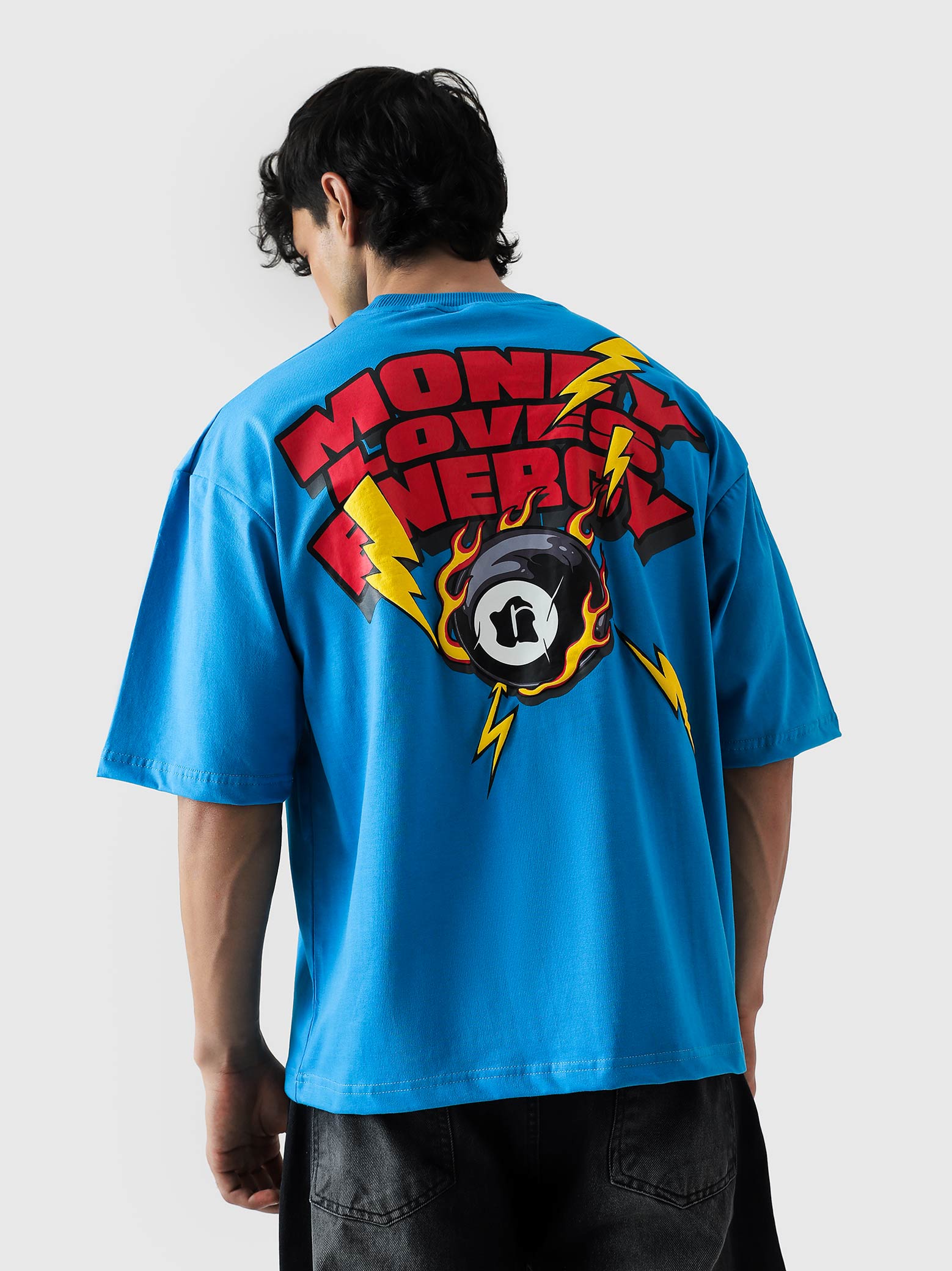 MONEY LOVES ENERGY tee female model back view bold graphic Pakistan – GROOVY