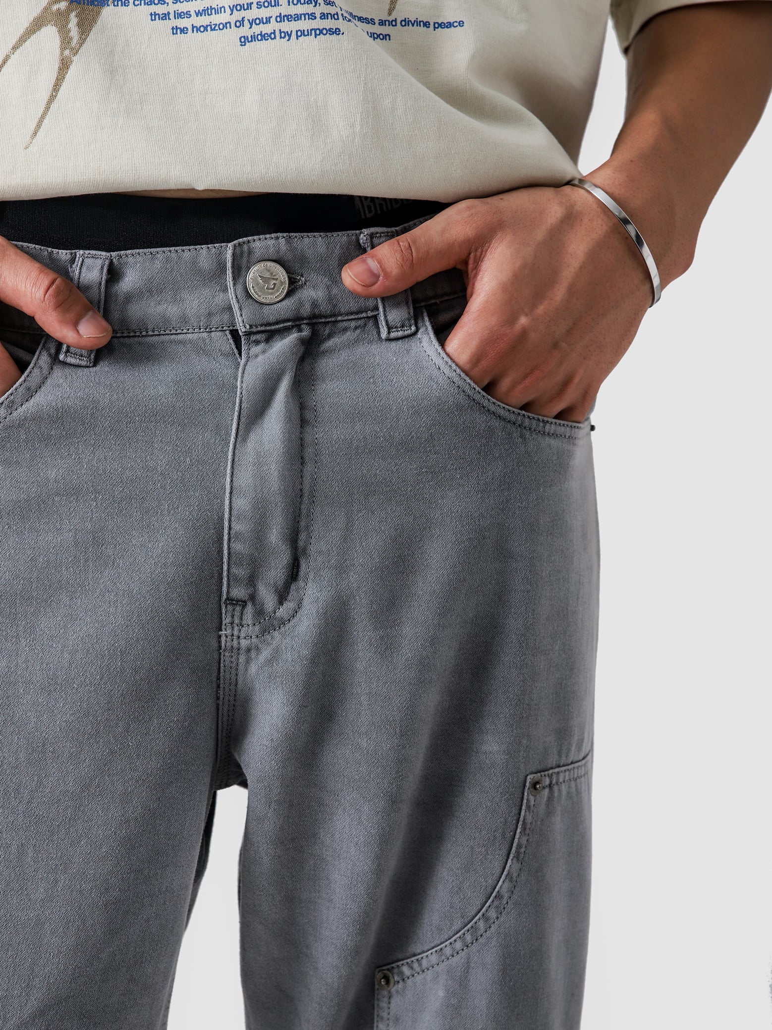 Light grey carpenter denim detail shot cargo pocket hardware Pakistan – GROOVY
