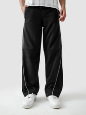Black piping trouser female model front view contrast detail relaxed fit Pakistan – GROOVY