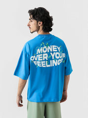 Money Over Your Feelings tee female model back view statement graphic Pakistan – GROOVY