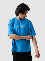GRVY Shark electric blue tee female model back view Pakistan – GROOVY