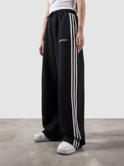 Heritage Pants black summer female model back view striped sides Pakistan – GROOVY