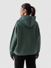 Hunter green oversized hoodie female model back view relaxed fit Pakistan – GROOVY