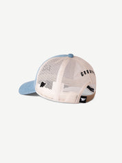 GROOVY Classic Denim light-wash cap with snap closure and mesh, unisex