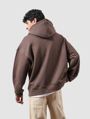 Maple brown essential zipper hoodie female model back view relaxed fit Pakistan – GROOVY