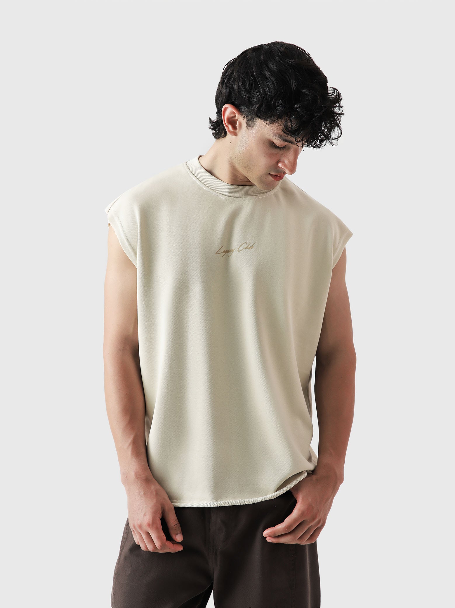 Legacy Club Sando male model back view logo graphic sleeveless Pakistan – GROOVY