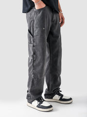 Dark grey carpenter denim male model side view full body Pakistan – GROOVY