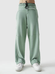Piping trouser sage green female model back view contrast piping Pakistan – GROOVY