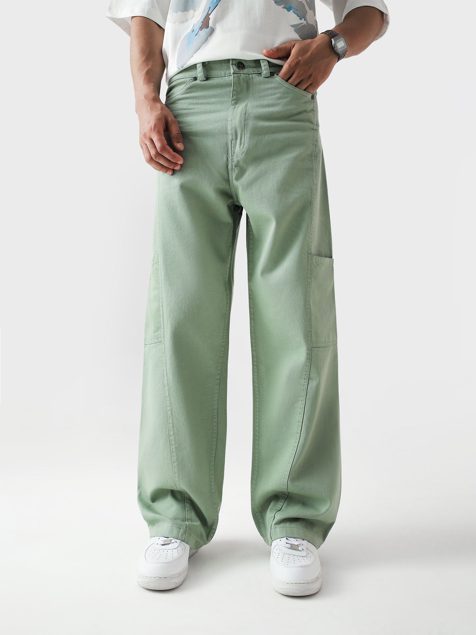 Utility V1 mint green cargos couple lifestyle shot streetwear Pakistan – GROOVY