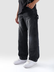 Carpenter washed black denim detail closeup utility loop hardware custom detail Pakistan – GROOVY