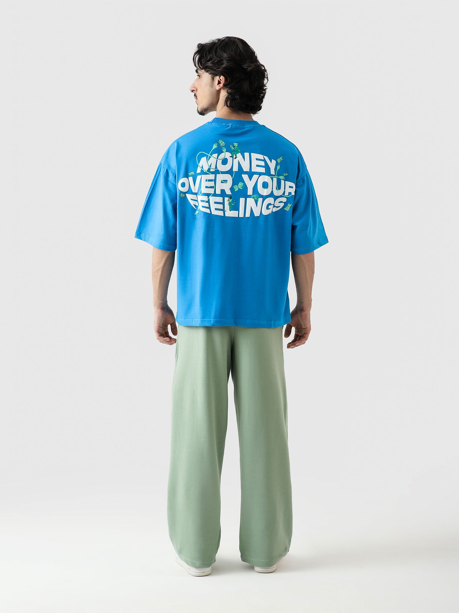 Money Over Your Feelings tee couple lifestyle shot streetwear Pakistan – GROOVY