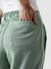 Piping trouser sage green couple lifestyle shot streetwear Pakistan – GROOVY