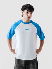 CORE tees electric blue raglan female model back view Pakistan – GROOVY