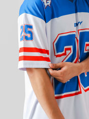 #25 basketball jersey female model front view electric blue red Pakistan – GROOVY