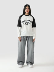 ROLLER TEE female model back view built-in layering streetwear Pakistan – GROOVY