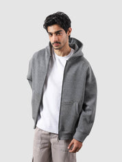 Dark heather grey essential zipper hoodie detail closeup zip front fabric Pakistan – GROOVY