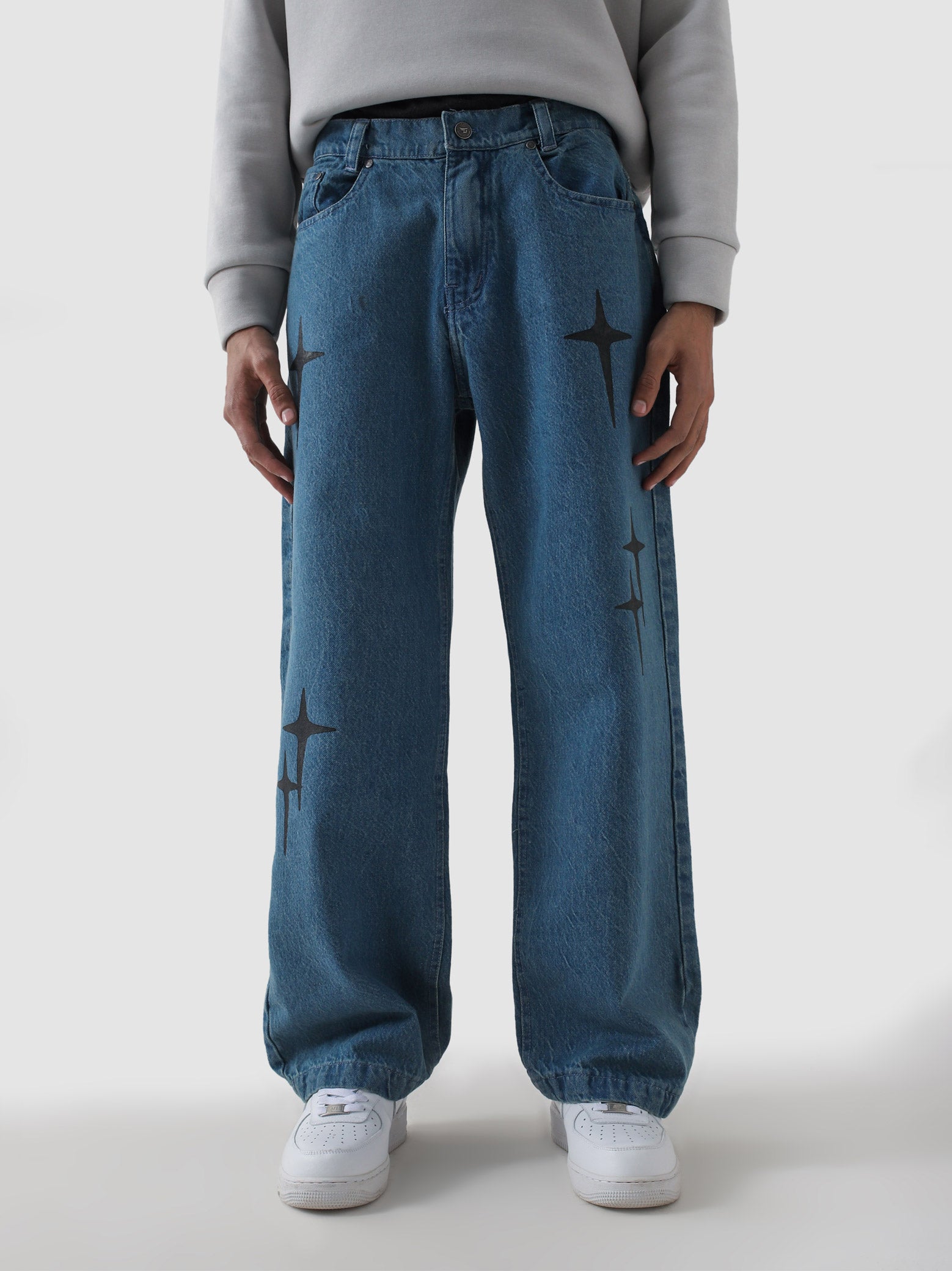 Cross star blue denim couple lifestyle shot streetwear Pakistan – GROOVY