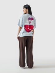 Heart Ashtray frost blue tee female model front view Pakistan – GROOVY