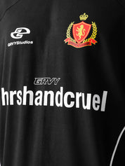 HARSH and CRUEL #7 black jersey female model back view graphic piping Pakistan – GROOVY