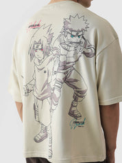 Naruto Uzumaki tee female model front view beige oversized anime Pakistan – GROOVY