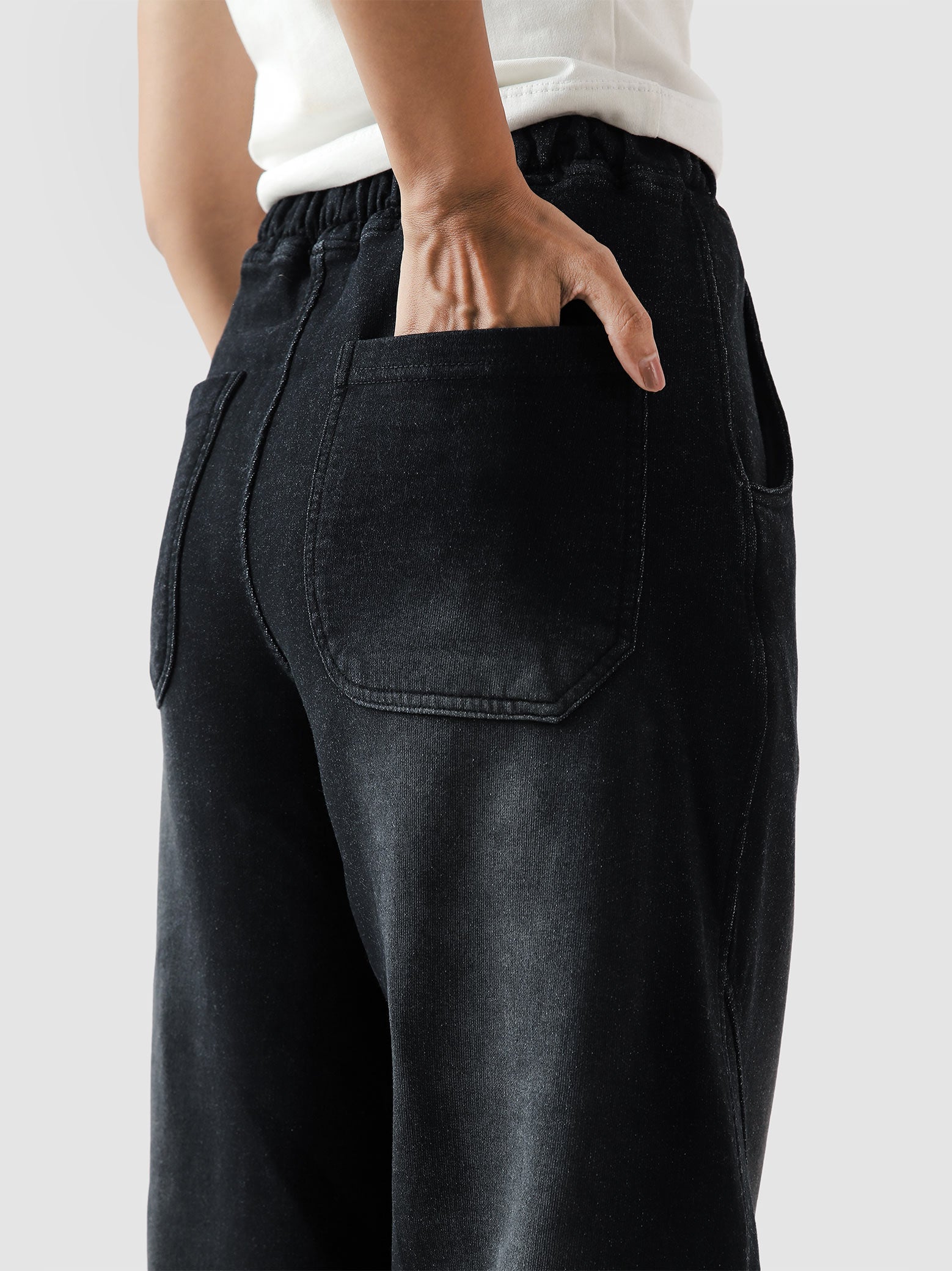 Fade washed trouser detail closeup waistband washed texture Pakistan – GROOVY