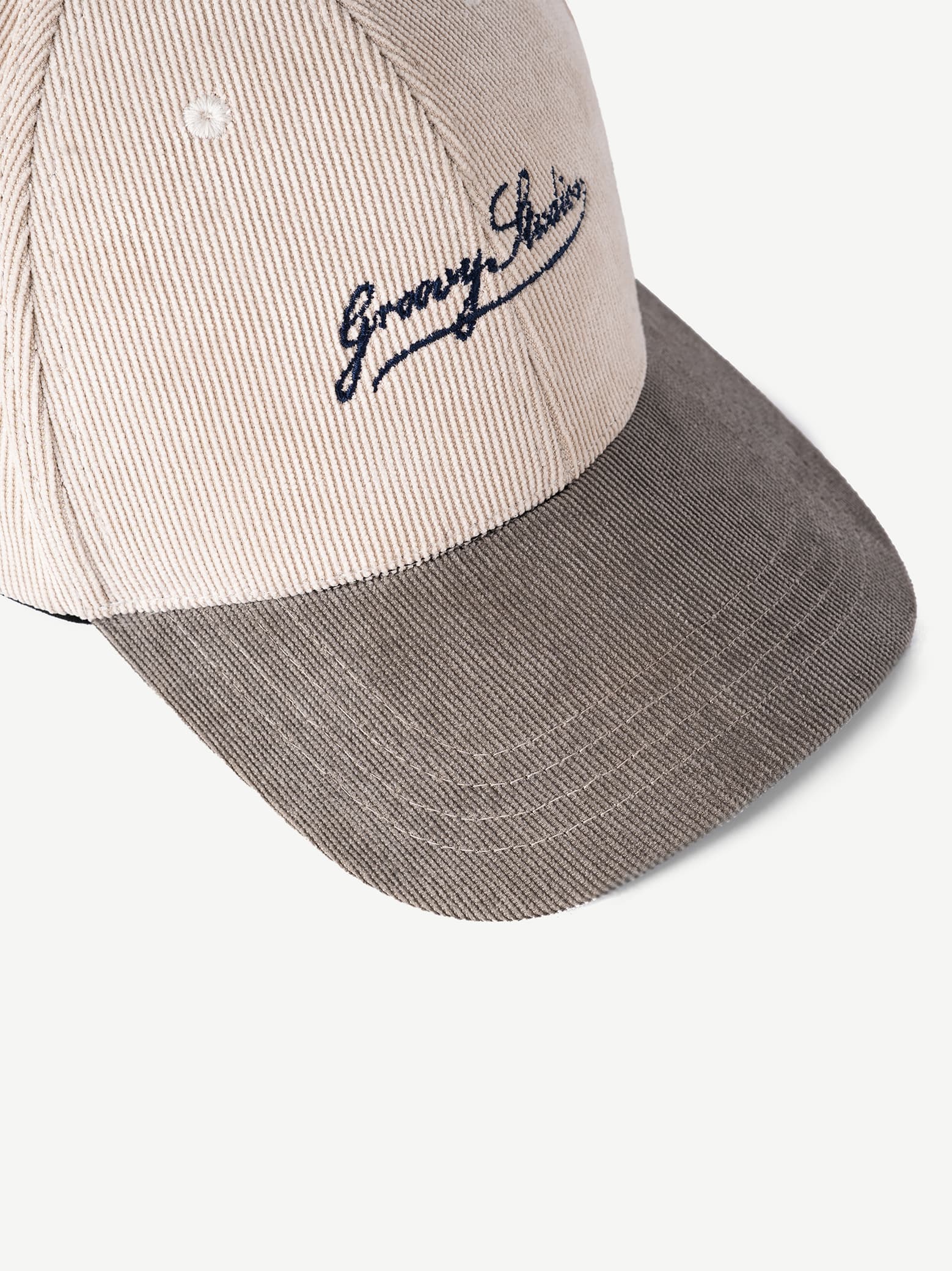 GROOVY UTOPIA cream corduroy cap, low-profile everyday streetwear
