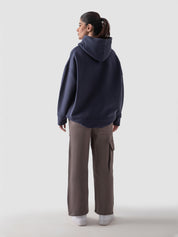 Navy blue oversized hoodie male model half body lifestyle shot Pakistan – GROOVY