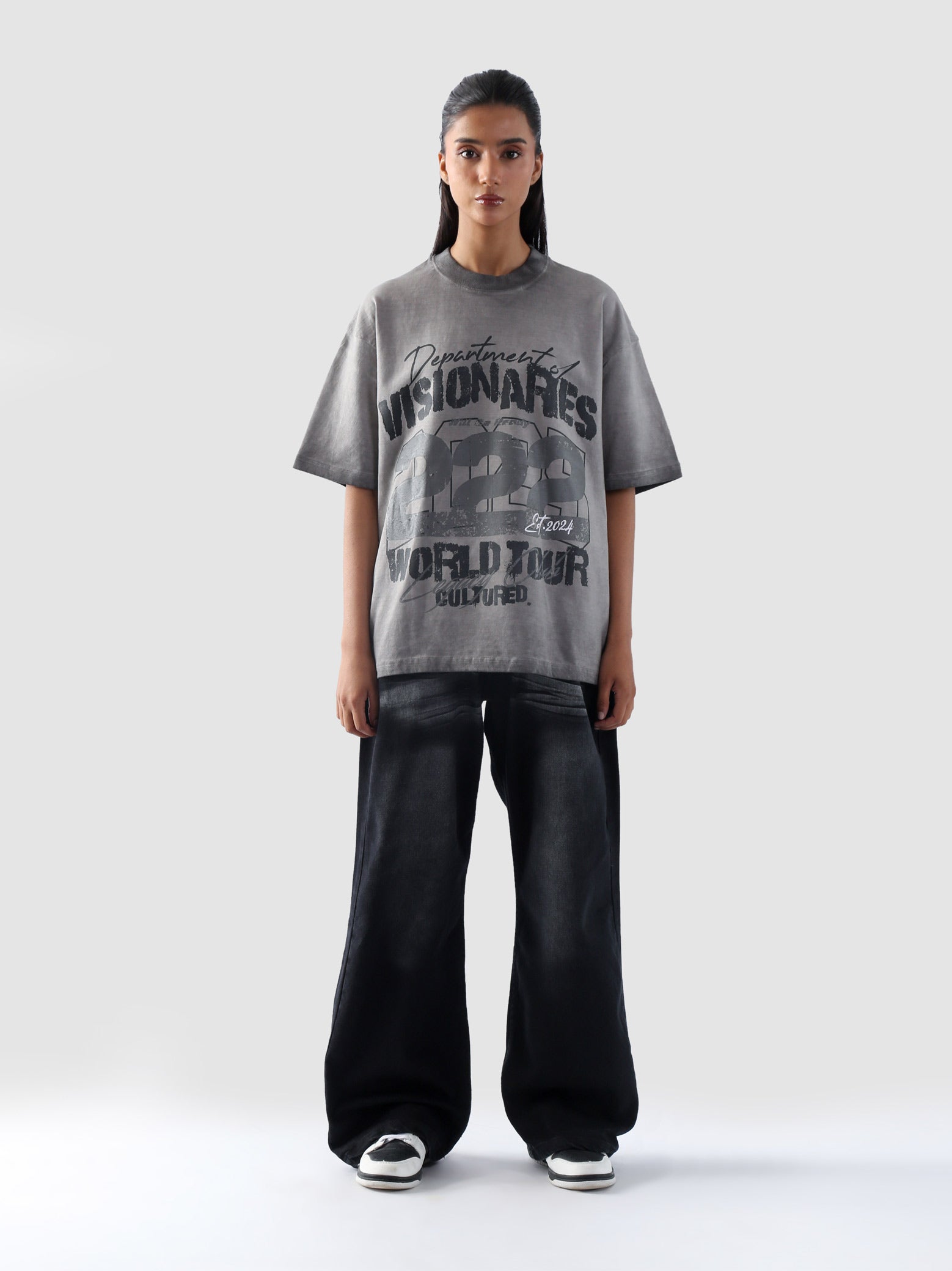 Dept of Visionaries tee closeup 222 WORLD TOUR graphic print detail Pakistan – GROOVY
